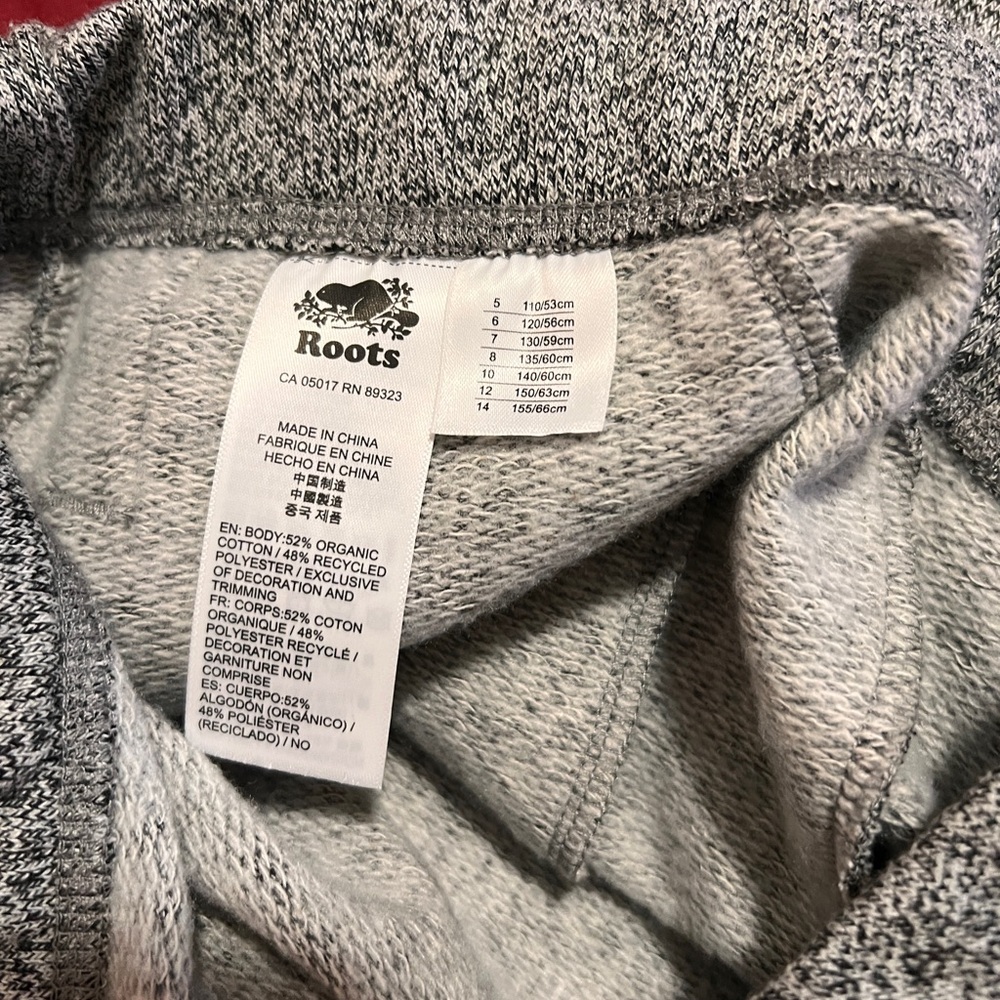 Roots Kids Grey Marled Joggers with Red and Cream Striped Cuffs - Picture 9 of 10